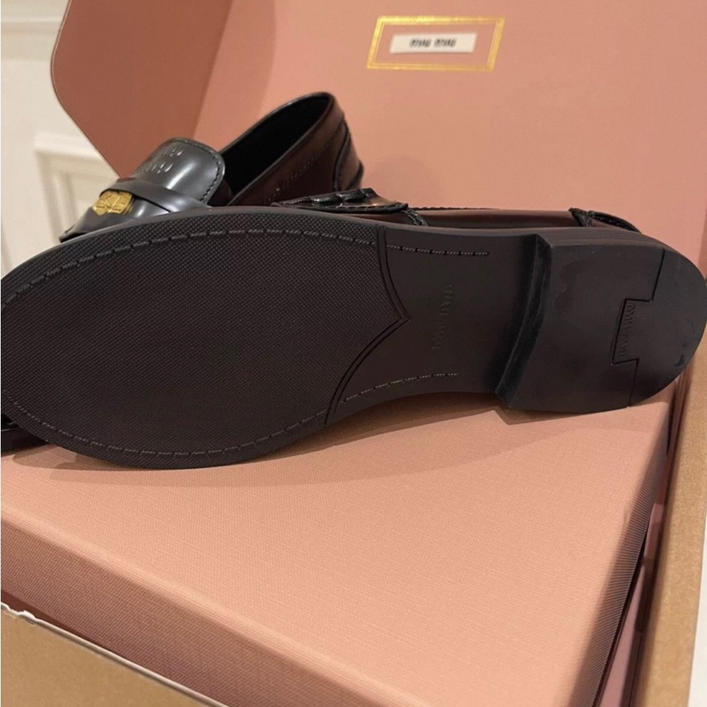 Miu Miu Black Loafers with Gold Accent - Picture 9 of 9